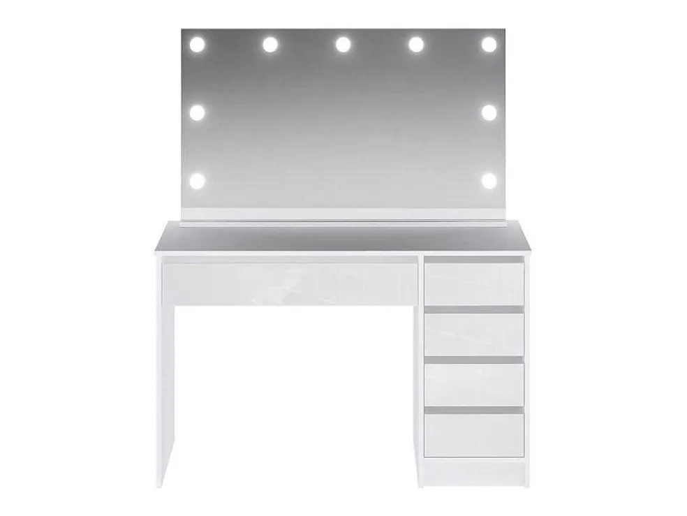 Kaptafel Met Spiegel En Ledverlichting - 5 Lades - Glanzend Wit - Jenemi