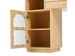 Kaptafel Met Spiegel En Led-Verlichting - 3 Lades En Een Zijkastje - Naturel (Kruk Niet Inbegrepen)