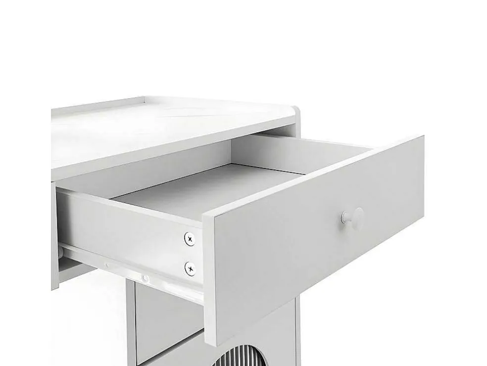 Kaptafel Met Spiegel En Led-Verlichting - 2 Lades En Een Uitneembare Kast - Wit (Kruk Niet Inbegrepen)