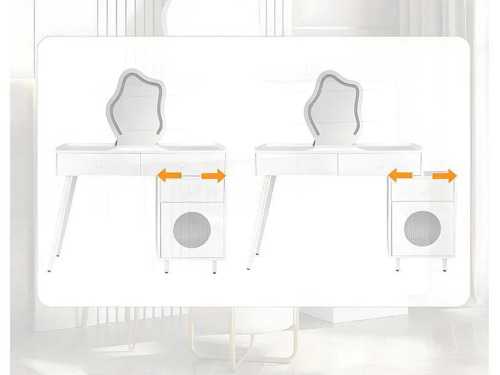 Kaptafel Met Spiegel En Led-Verlichting - 2 Lades En Een Uitneembare Kast - Wit (Kruk Niet Inbegrepen)
