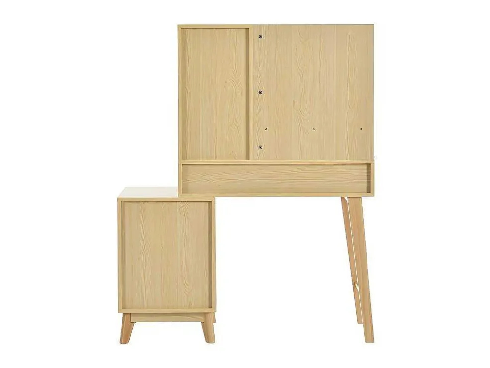 Kaptafel Met Spiegel - 4 Open Vakken En 4 Grote Lades - Naturel (Kruk Niet Inbegrepen)