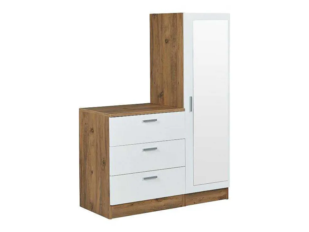 Kast Met 3 Lades En Element Met Spiegel - Wit En Houtlook - Vitorio