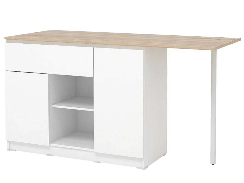 Keukeneiland Met 2 Deuren, 1 Lade En 2 Nissen - Wit En Licht Naturel - Tunori