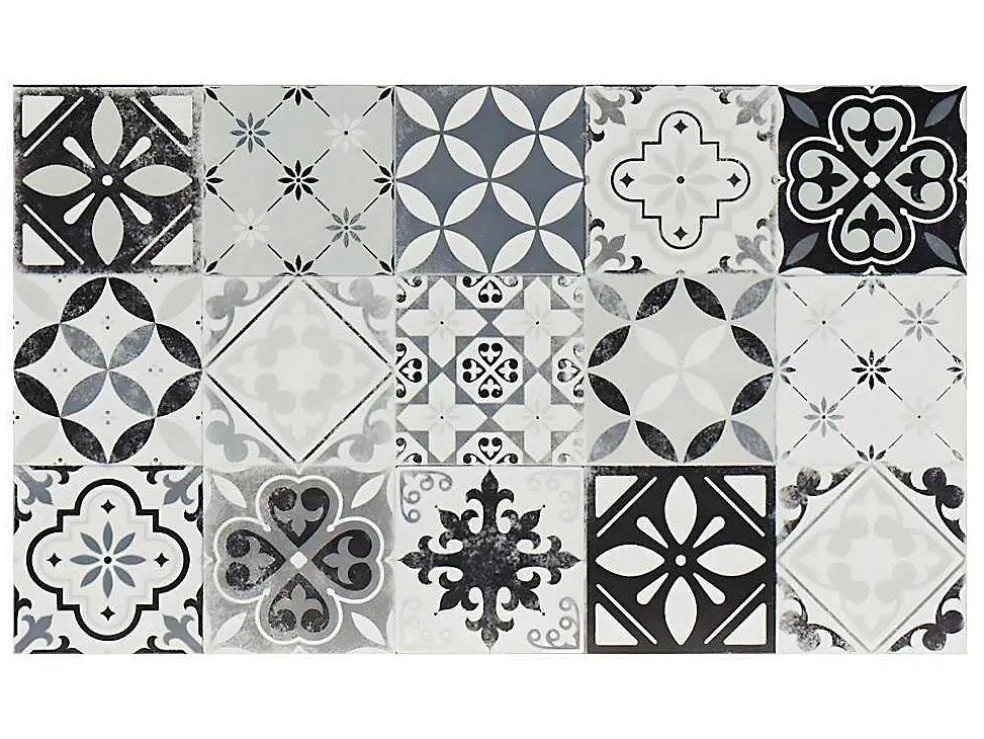 Keukentapijt Van Vinyl Met Vloertegelmotief Mosai - 49,5 X 83 Cm - Zwart En Wit