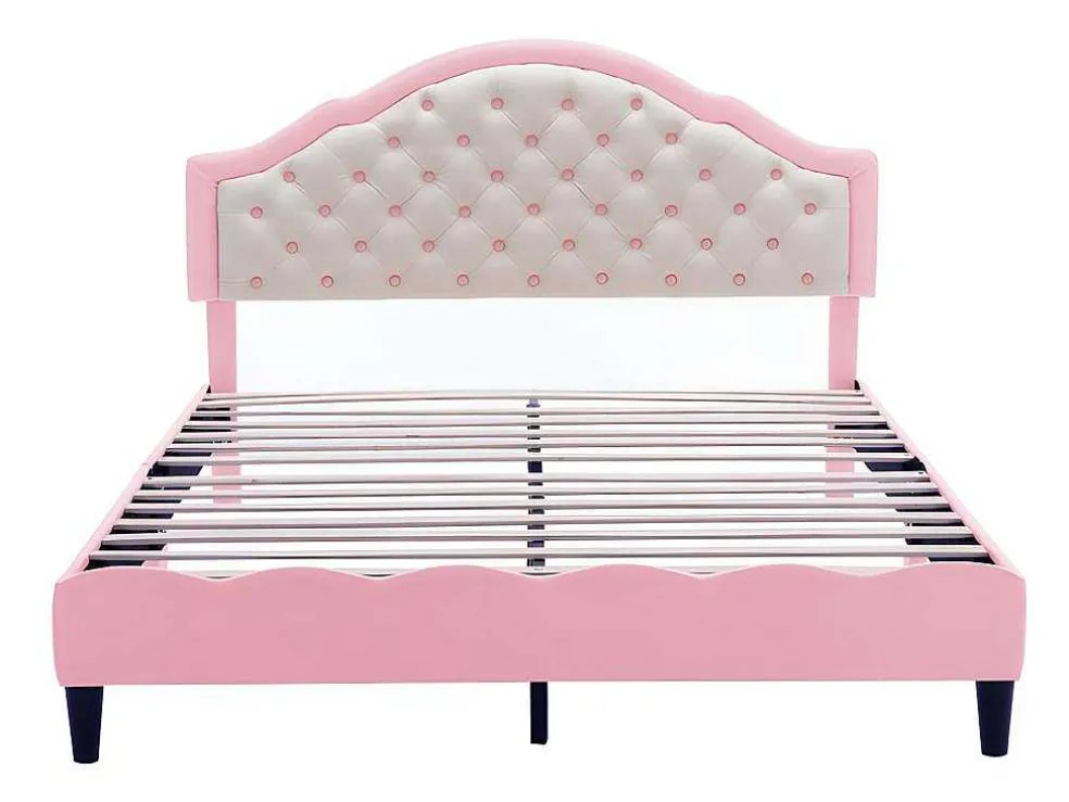 Kinderbed 140X200Cm Met Gewatteerde Rugleuning In Kunstleer - Lattenbodem - Roze