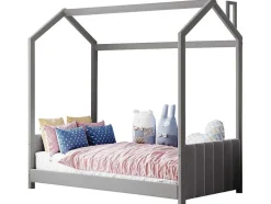 Kinderhutbed 90X200Cm In Fluweel - Lattenbodem - Grijs