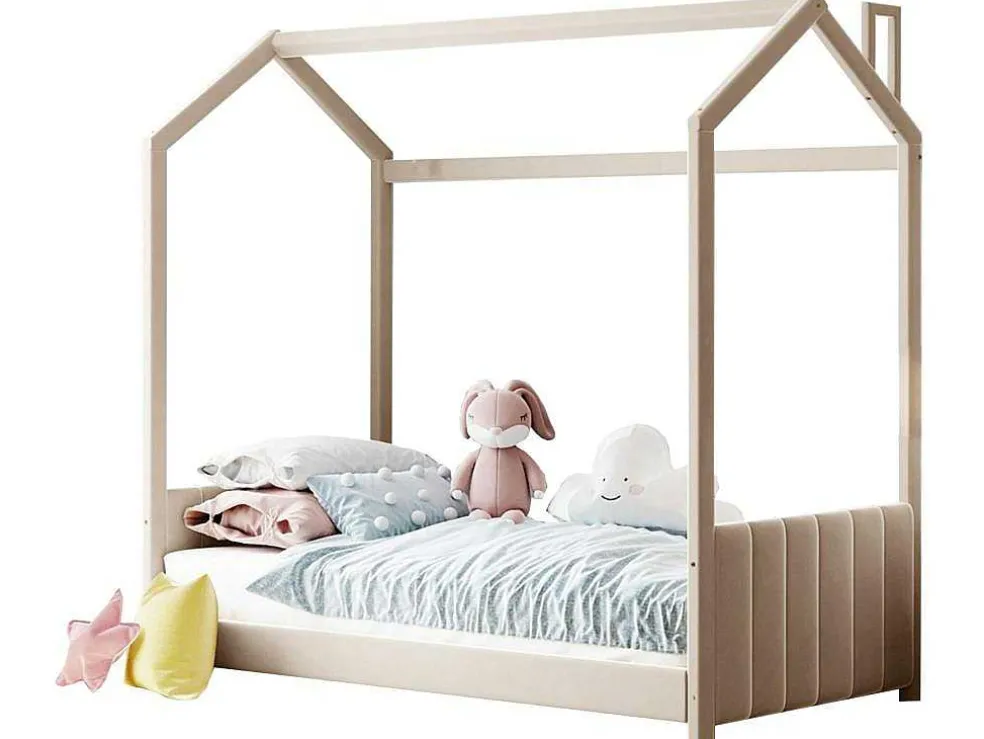 Kinderhutbed 90X200Cm In Fluweel - Lattenbodem - Beige