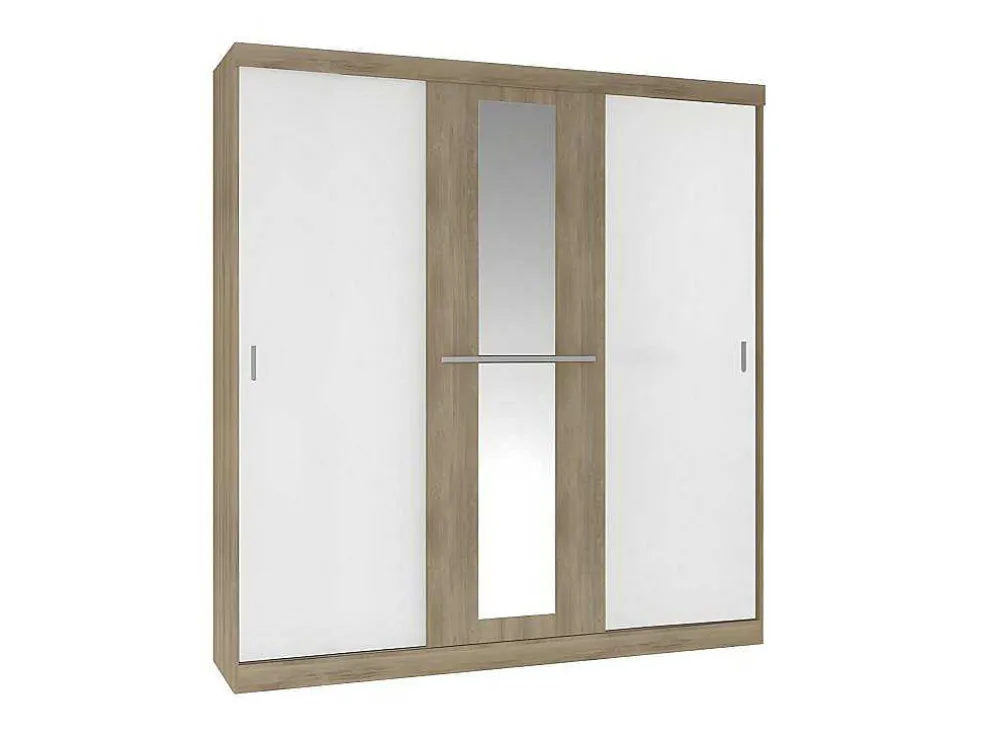 Kledingkast - 3 Schuifdeuren - Met Spiegel - L205Cm - Naturel En Beige - Didda Ii