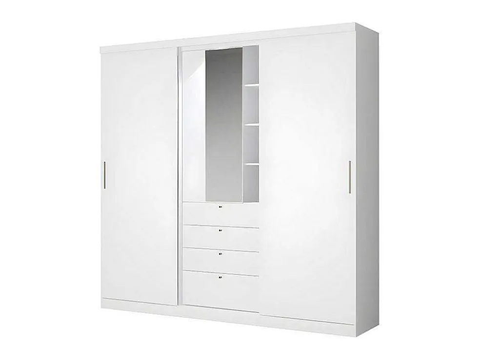 Kledingkast - Schuifdeuren - Spiegel En Lades - L 240 Cm - Wit - Bodil