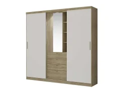 Kledingkast - Schuifdeuren - Spiegel En Laden - L240 Cm - Naturel En Ivoorkleur - Bodil Ii