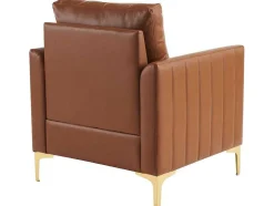 Kunstleren Chesterfield Fauteuil Met Dik Kussen - Goud Metalen Poten - Bruin
