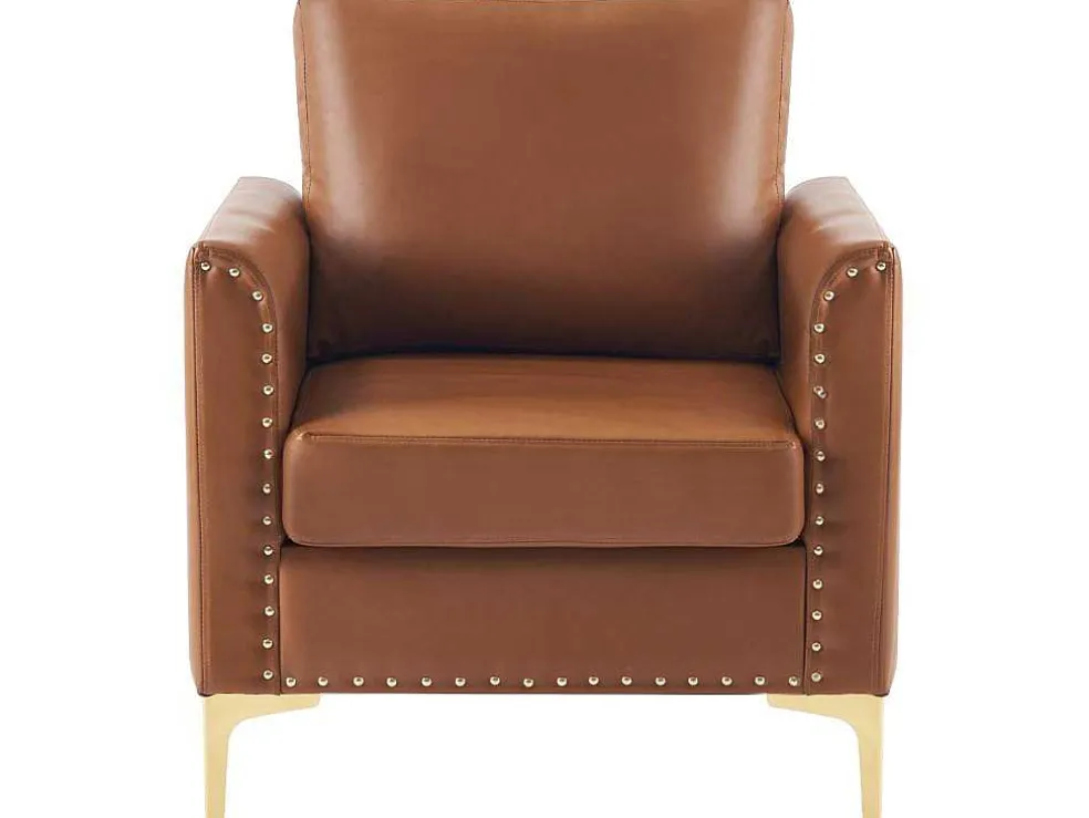 Kunstleren Chesterfield Fauteuil Met Dik Kussen - Goud Metalen Poten - Bruin