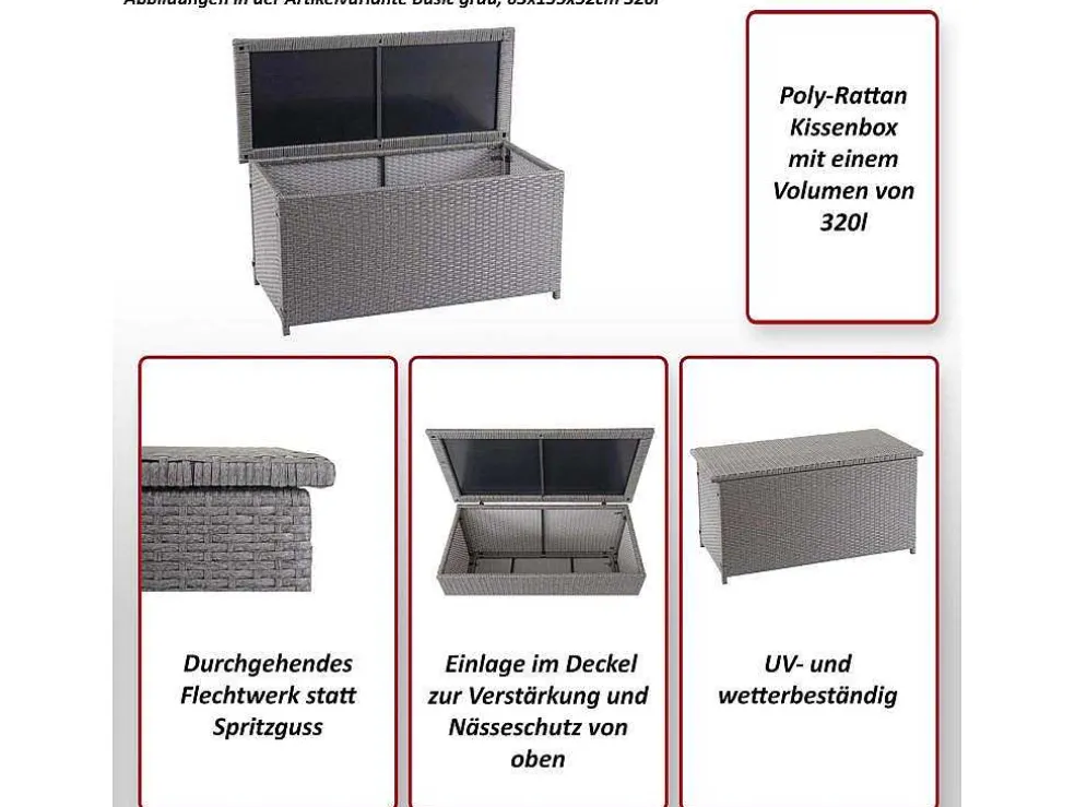 Kussenbox Van Polyrattan Mcw-D88 Iii, Premium Zwart, 63X135X52Cm 320L