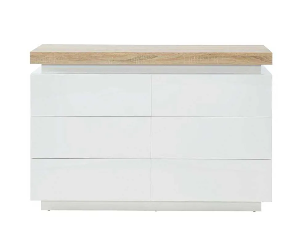 Ladekast Halo Ii - 6 Lades - Gelakt Mdf - Met Ledverlichting - Kleur: Wit En Eiken
