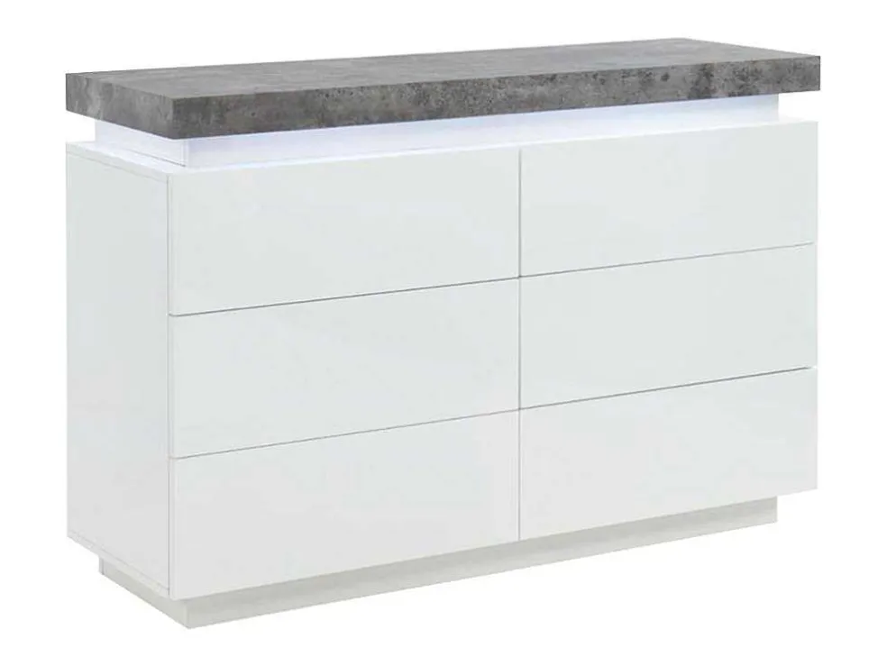 Ladekast Halo Ii - 6 Lades - Gelakt Mdf - Met Ledverlichting - Kleur: Wit En Beton