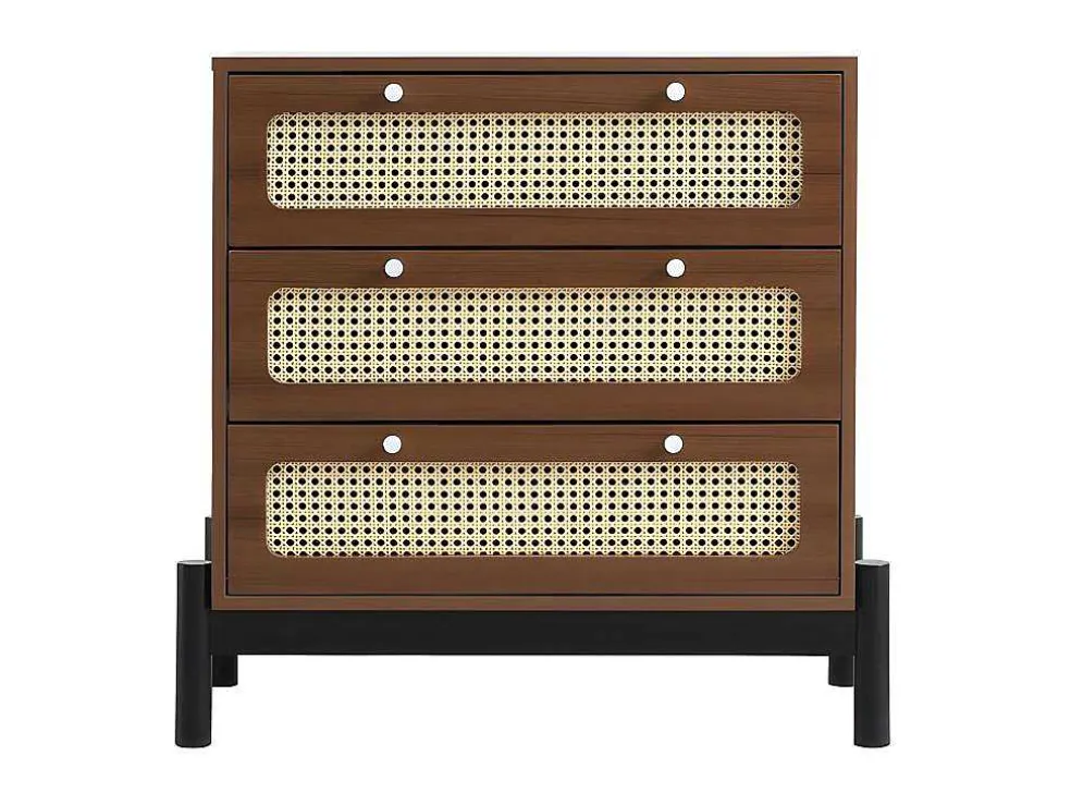 Ladekast - 3 Pvc Rotan Lades Met Zwarte Poten - Bruin