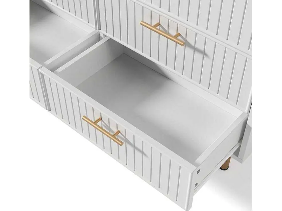 Ladekast Versierd Met Verticale Strepen - 6 Lades - Wit