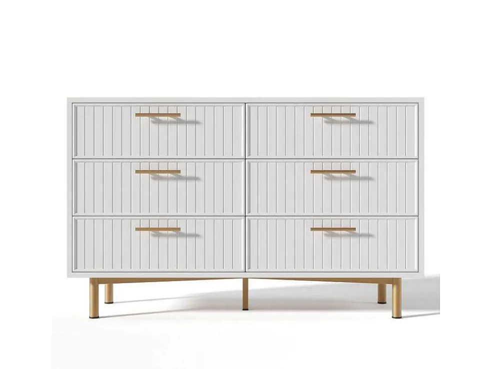 Ladekast Versierd Met Verticale Strepen - 6 Lades - Wit