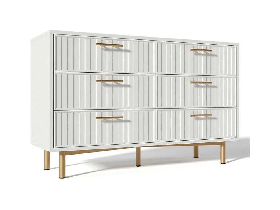 Ladekast Versierd Met Verticale Strepen - 6 Lades - Wit