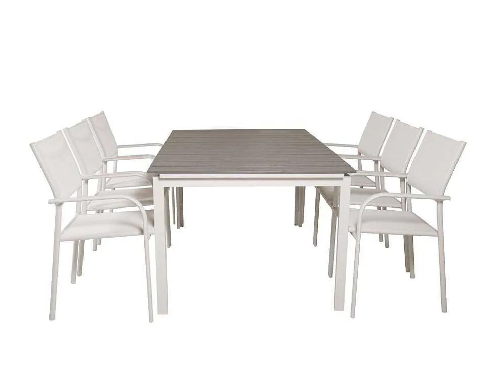Levels Tuinmeubelset Tafel 100X160/240Cm En 6 Stoel Santorini Wit, Grijs.