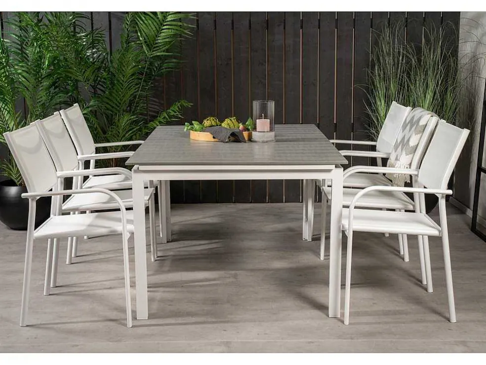 Levels Tuinmeubelset Tafel 100X160/240Cm En 6 Stoel Santorini Wit, Grijs.