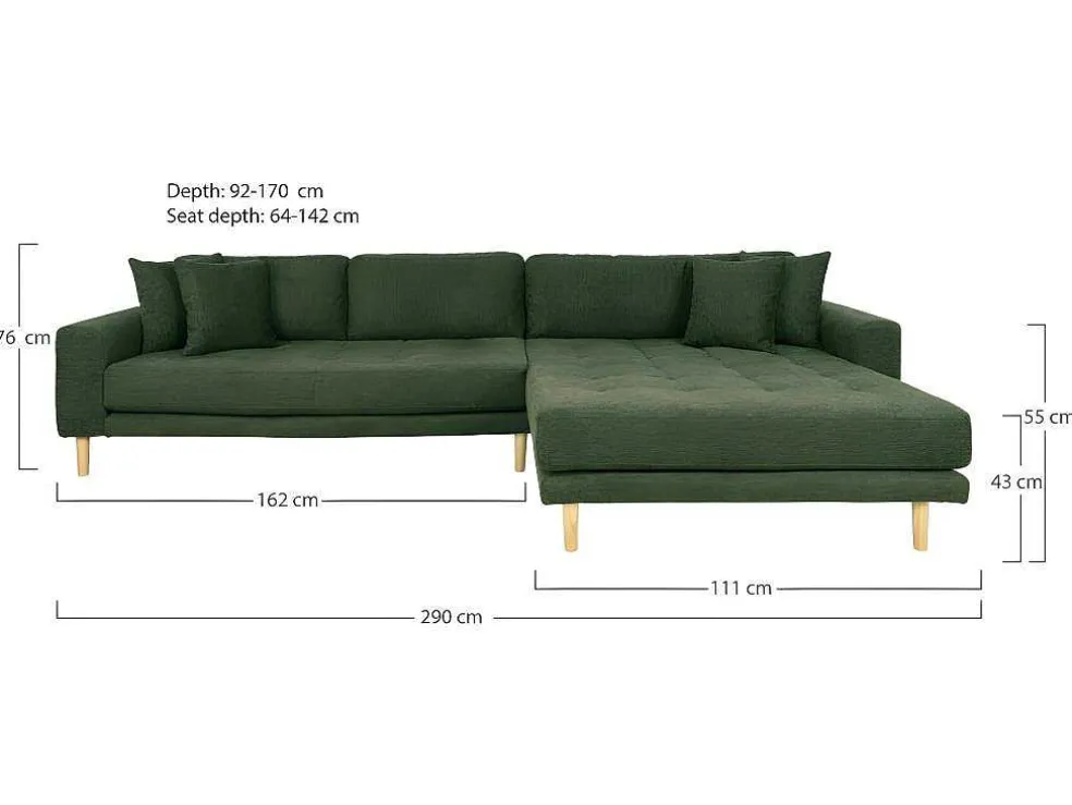 Lido Bank Bank Met Chaise Longue Rechts Gericht 4 Kussens Groen.