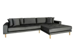 Lido Chaiselong Sofa Rechts Met 4 Kussens, Velour Grijs.