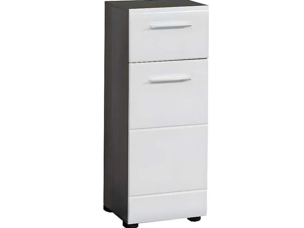 Linebad Badkamerkast 1 Deur, 1 Lade Gerookt Zilver, Wit Hoogglans.