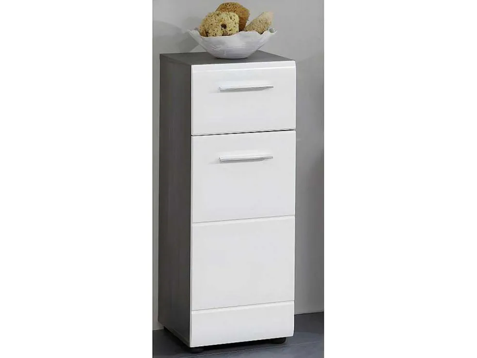 Linebad Badkamerkast 1 Deur, 1 Lade Gerookt Zilver, Wit Hoogglans.