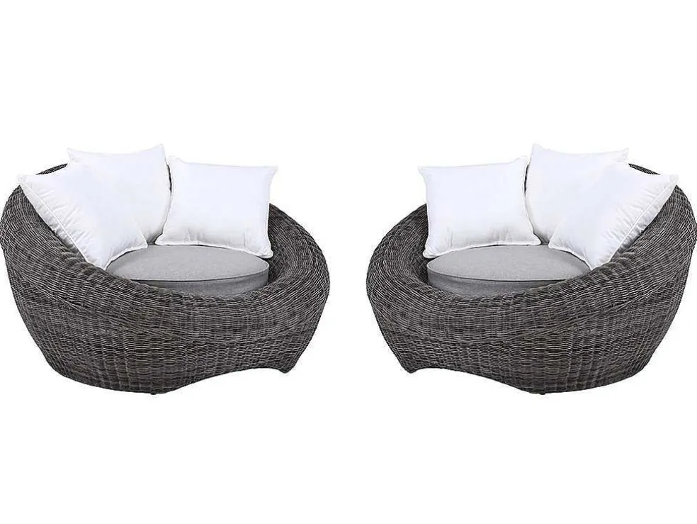 Loungeset Van Geweven Hars - Grijs - Zitbank, 2 Fauteuils En Salontafel - Whiteheaven