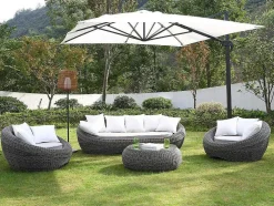 Loungeset Van Geweven Hars - Grijs - Zitbank, 2 Fauteuils En Salontafel - Whiteheaven