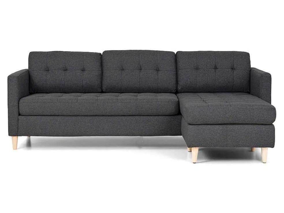 Marino 3-Zitsbank Met Chaise Longue Links Stof Donkergrijs.