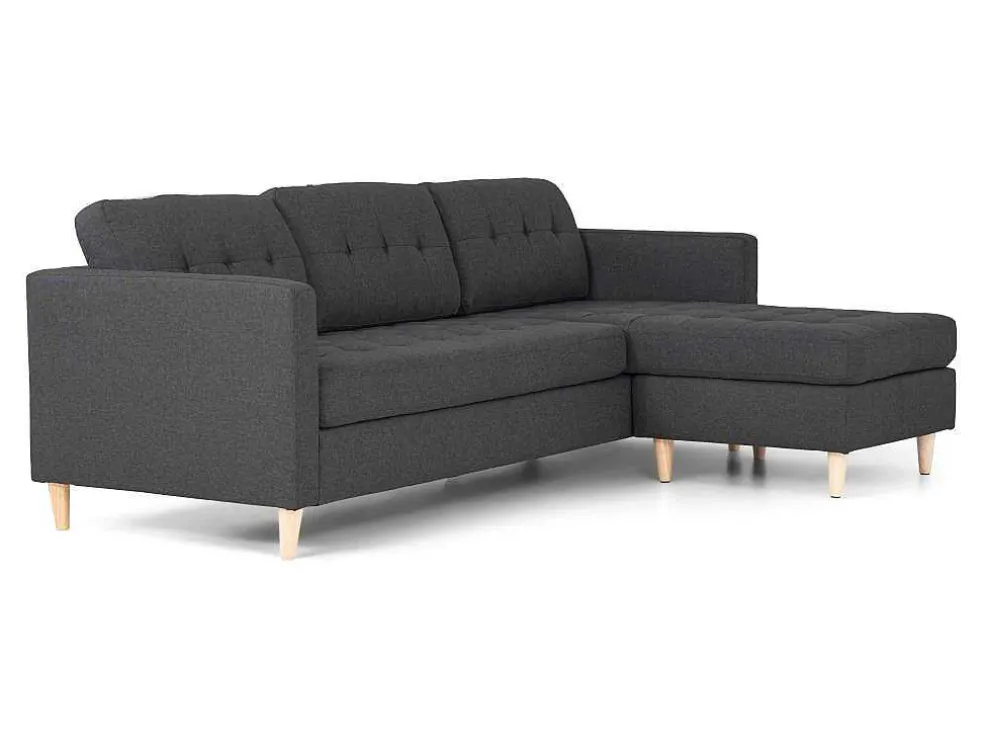 Marino 3-Zitsbank Met Chaise Longue Links Stof Donkergrijs.