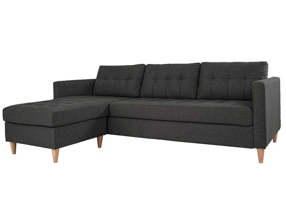 Marino 3-Zitsbank Met Chaise Longue Links Stof Donkergrijs.
