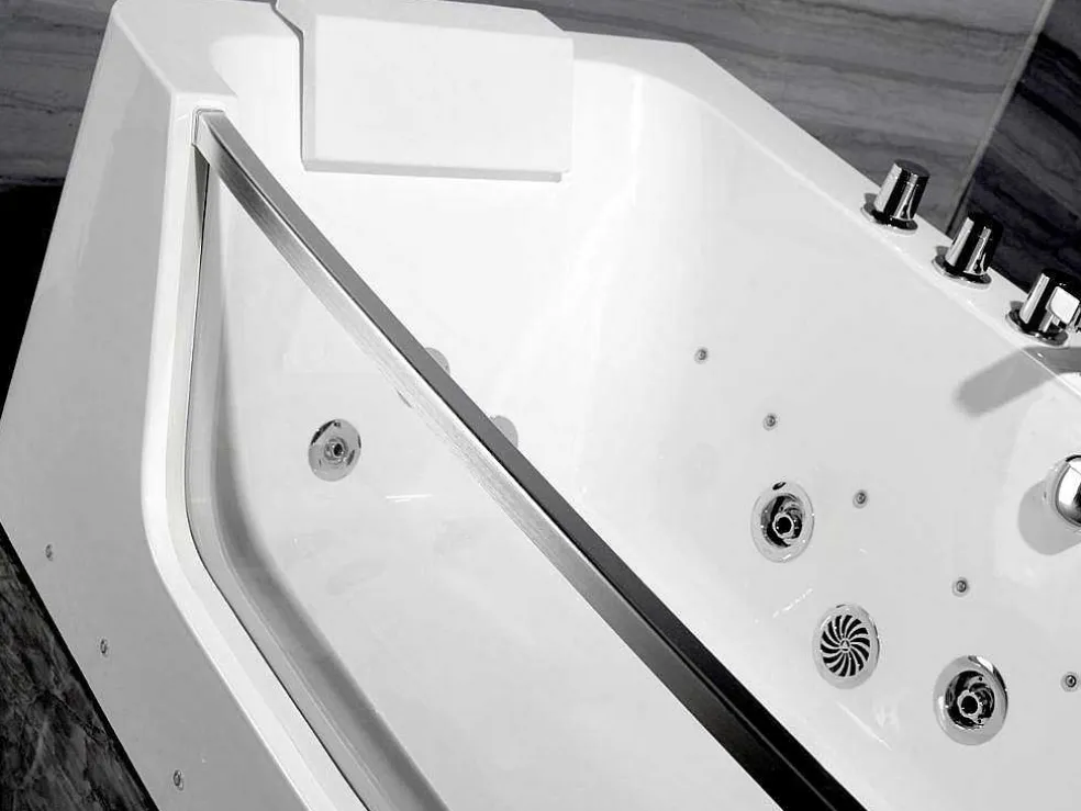 Massagebad Met Glazen Wand En Ledverlichting Dyona - 260L - 1 Persoon - 170*85*58Cm - Balneo Therapie