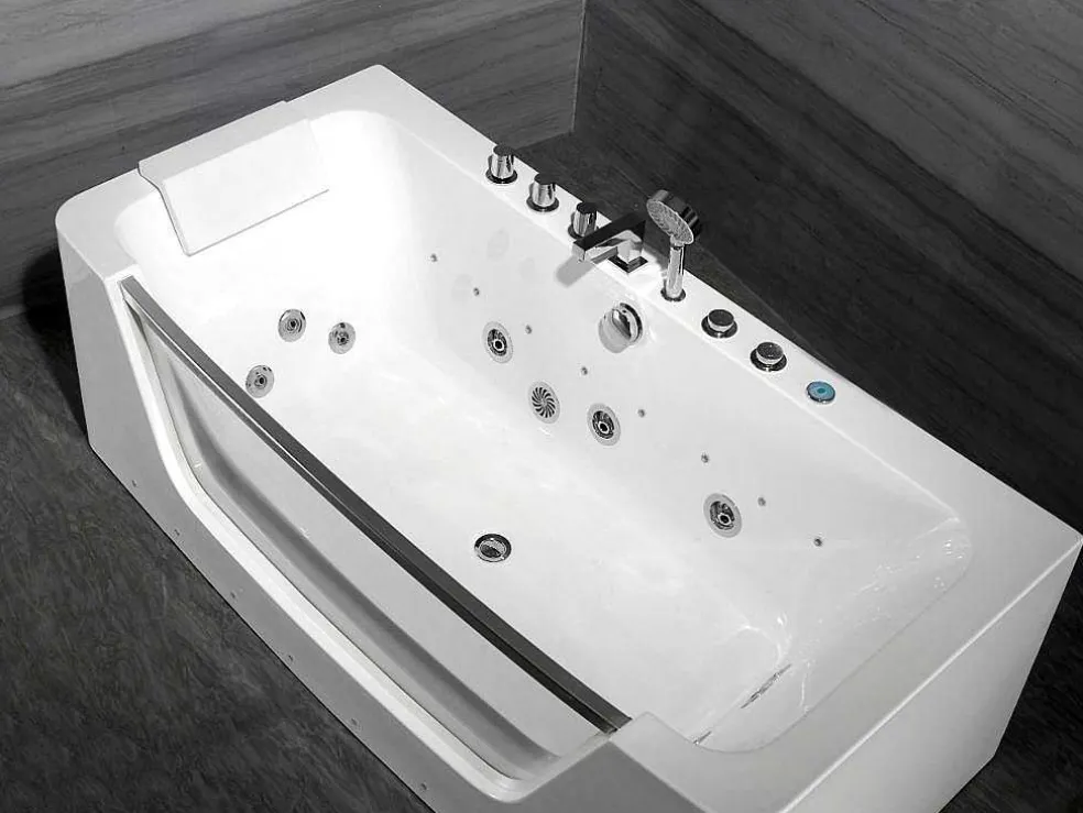 Massagebad Met Glazen Wand En Ledverlichting Dyona - 260L - 1 Persoon - 170*85*58Cm - Balneo Therapie