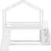 Massief Grenen Stapelbed 90X200Cm - Met Opbergtrap En Glijbaan - Wit