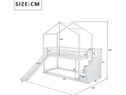 Massief Grenen Stapelbed 90X200Cm - Met Opbergtrap En Glijbaan - Wit