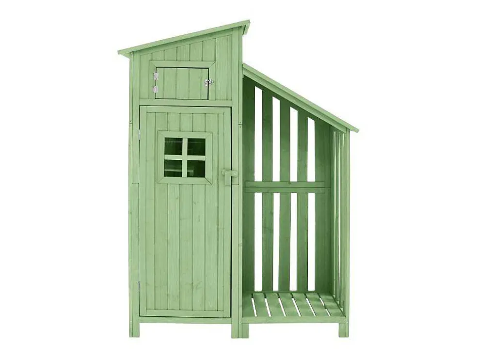Massief Houten Tuinhuis Met Pvc Schuin Dak - 2 Planken 3 Klapdeuren - L124 X D46 X H174 Cm - Groen