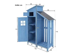 Massief Houten Tuinhuis Met Pvc Schuin Dak - 2 Planken 3 Klapdeuren - L124 X D46 X H174 Cm - Blauw
