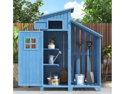 Massief Houten Tuinhuis Met Pvc Schuin Dak - 2 Planken 3 Klapdeuren - L124 X D46 X H174 Cm - Blauw