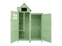 Massief Houten Tuinhuis Met Pvc Schuin Dak - 2 Planken 3 Klapdeuren - L118 X D54 X H173 Cm - Groen