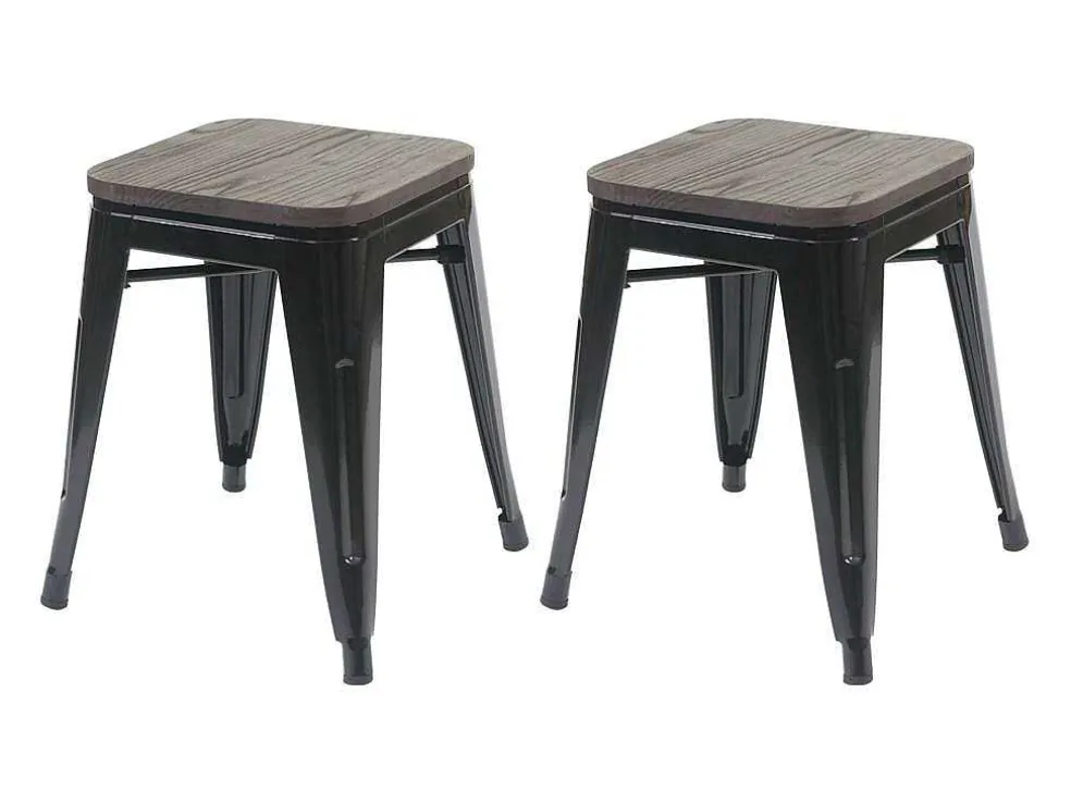 Mcw-A73 Kruk (Set Van 2) Houten Zitting, Zwart