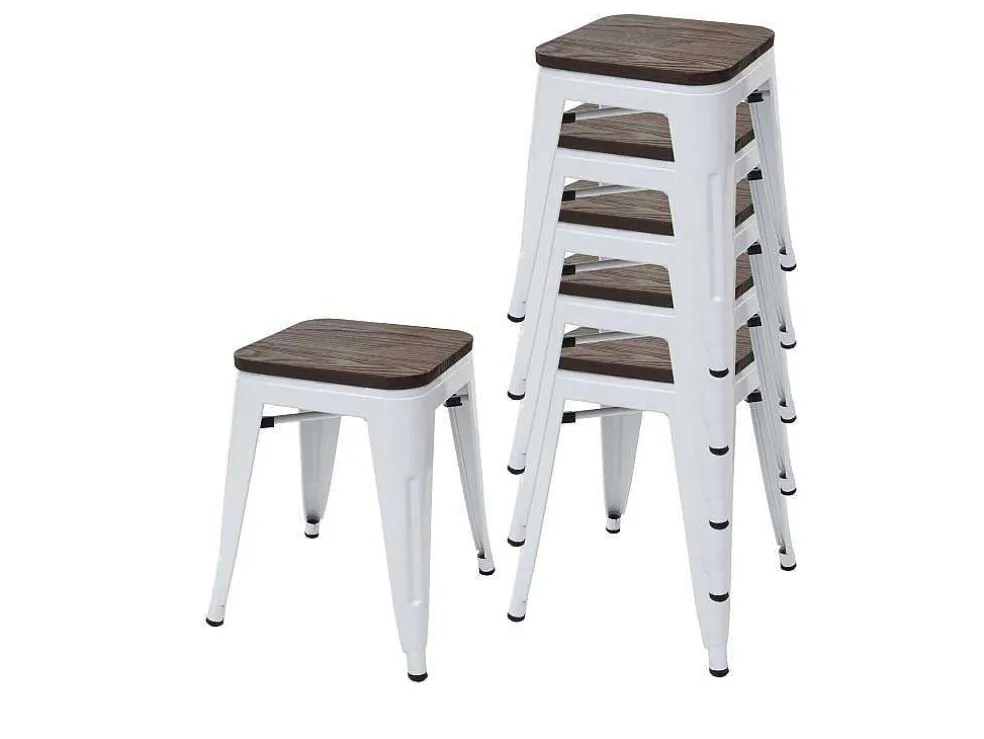 Mcw-A73 Kruk (Set Van 6) Houten Zitting, Wit