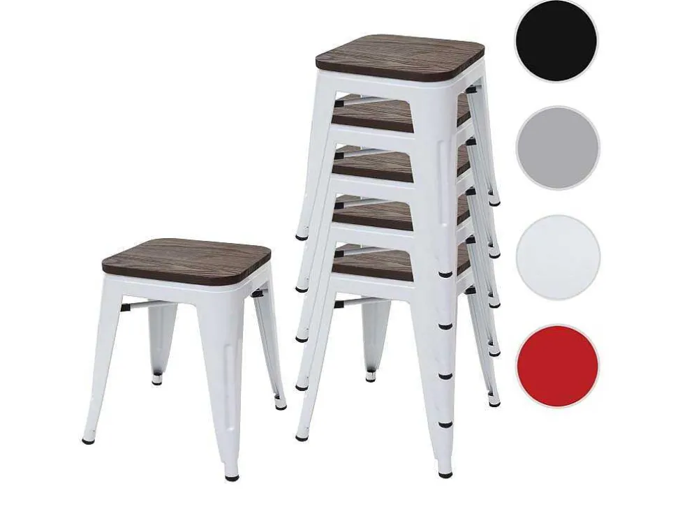 Mcw-A73 Kruk (Set Van 6) Houten Zitting, Wit