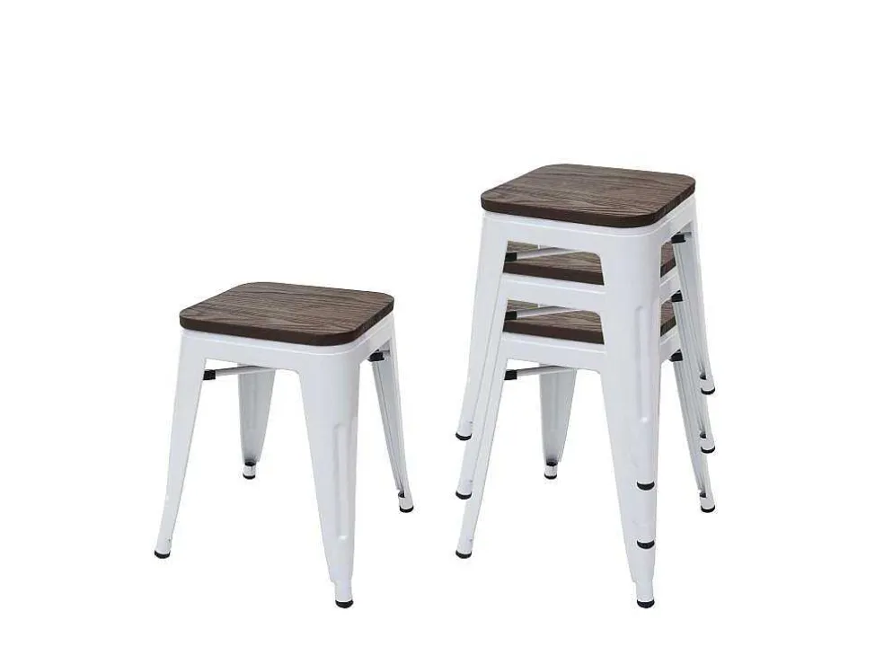 Mcw-A73 Kruk (Set Van 4) Houten Zitting, Wit