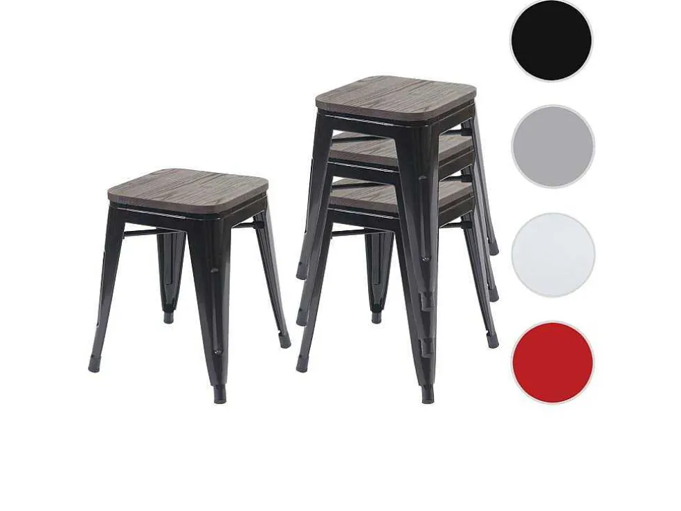Mcw-A73 Kruk (Set Van 4) Houten Zitting, Zwart