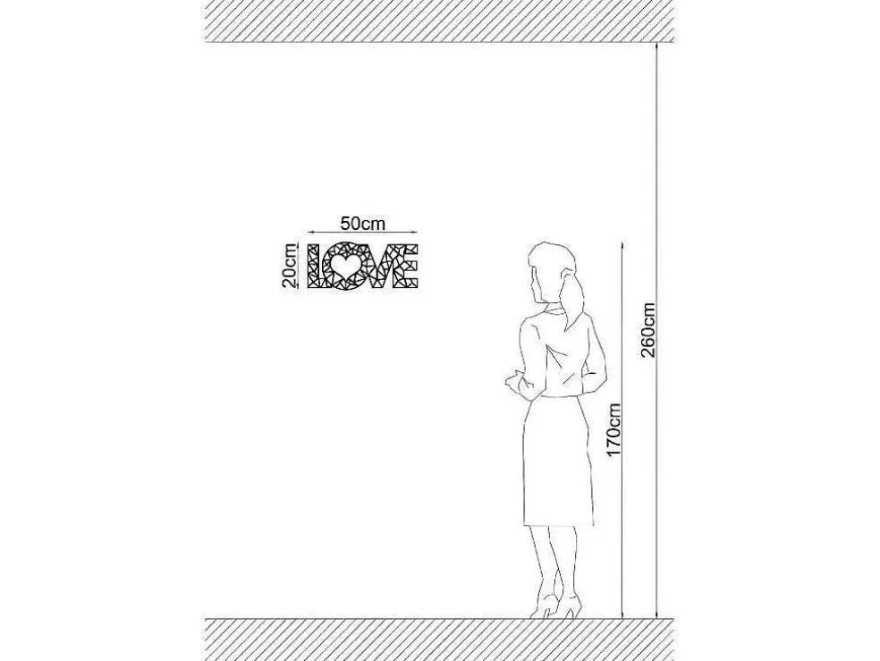 Metalen Decoratie Love 8, Zwart, 50X1,5X20 Cm, Epikasa
