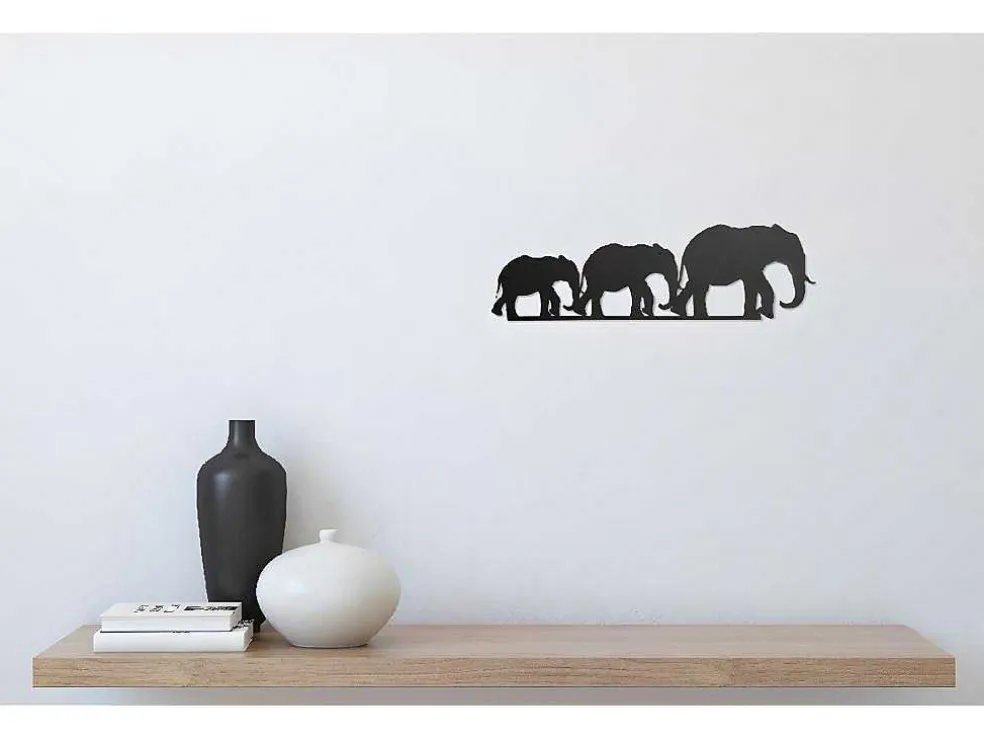 Metalen Decoratie Olifant 4, Zwart, 50X1,5X15 Cm, Epikasa