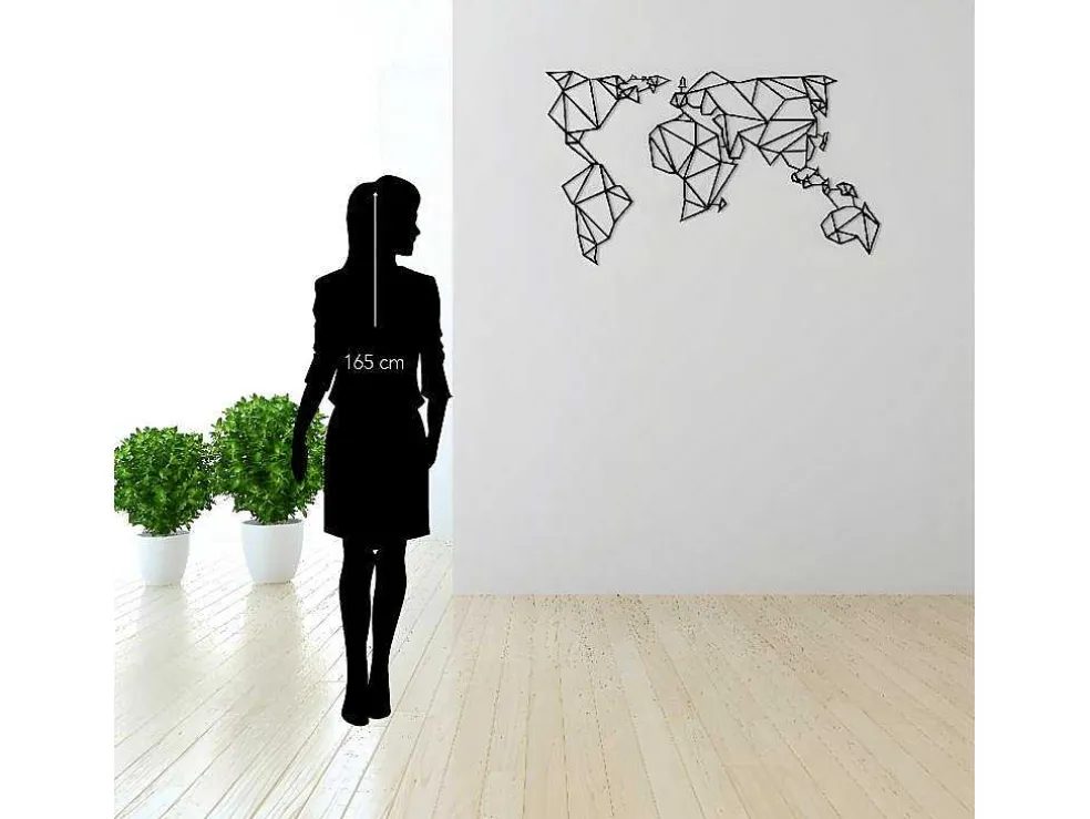 Metalen Decoratie Wereldkaart 21, Zwart, 140X1,5X80 Cm, Epikasa